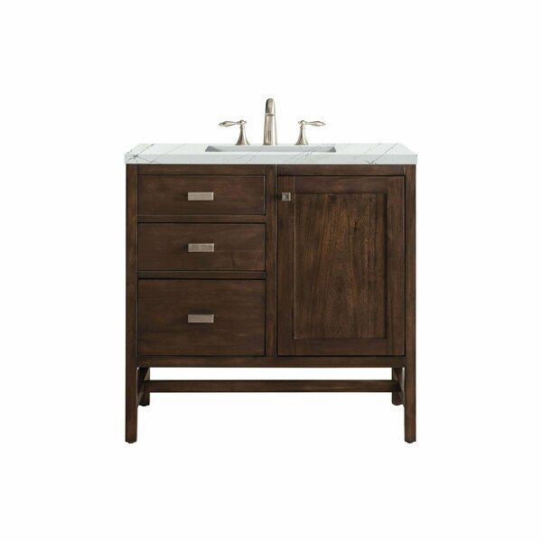 James Martin Vanities Addison 36in Single Vanity, Mid-Century Acacia w/ 3 CM Ethereal Noctis Quartz Top E444-V36-MCA-3ENC